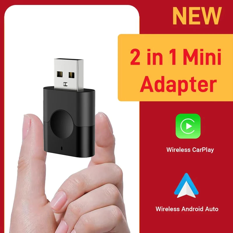 New Wired to Wireless Carplay and Android Auto 2In1 Mini Adapter 5Ghz Wifi5 Suitable for 99% of Original Wired Carplay/Auto Cars