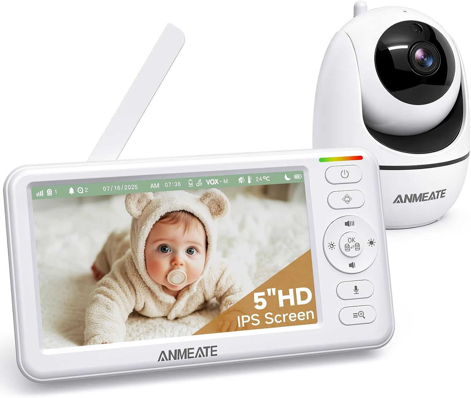 5" HD Video Baby Monitor with Camera and Audio - No Wifi, 48H Battery Life,720P Remote Pan Tilt Zoom, Two-Way Talk, Night Vision, Thermal Room Monitor, Lullabies & White Noise, 1000Ft Range