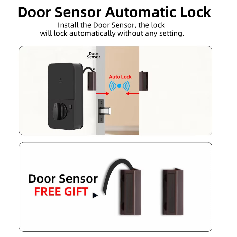 DS01 4-Language Tuya Smart Fingerprint Deadbolt Lock with Latch/Door Sensor Auto Lock Key/Password/Card/ Tuya APP Unlock