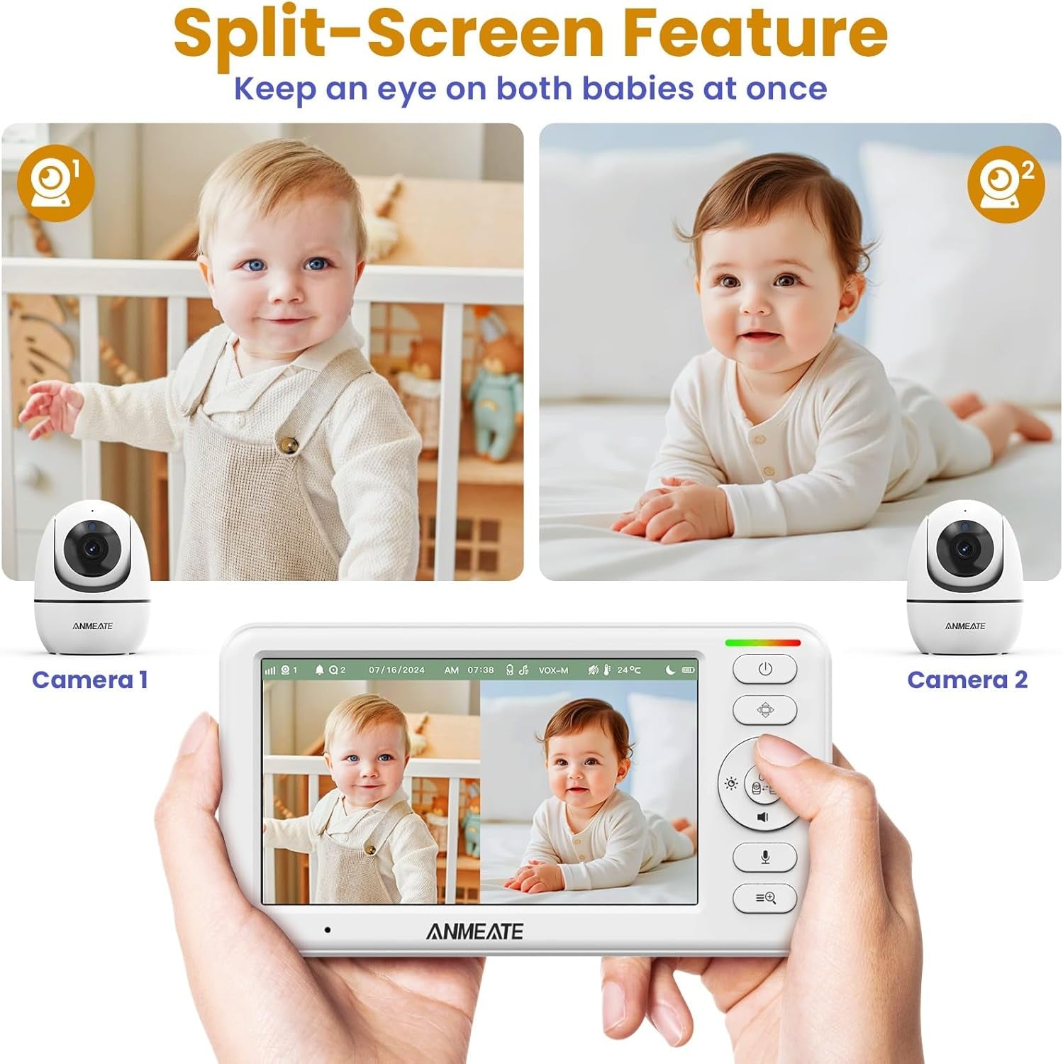 5" HD Video Baby Monitor with Camera and Audio - No Wifi, 48H Battery Life,720P Remote Pan Tilt Zoom, Two-Way Talk, Night Vision, Thermal Room Monitor, Lullabies & White Noise, 1000Ft Range